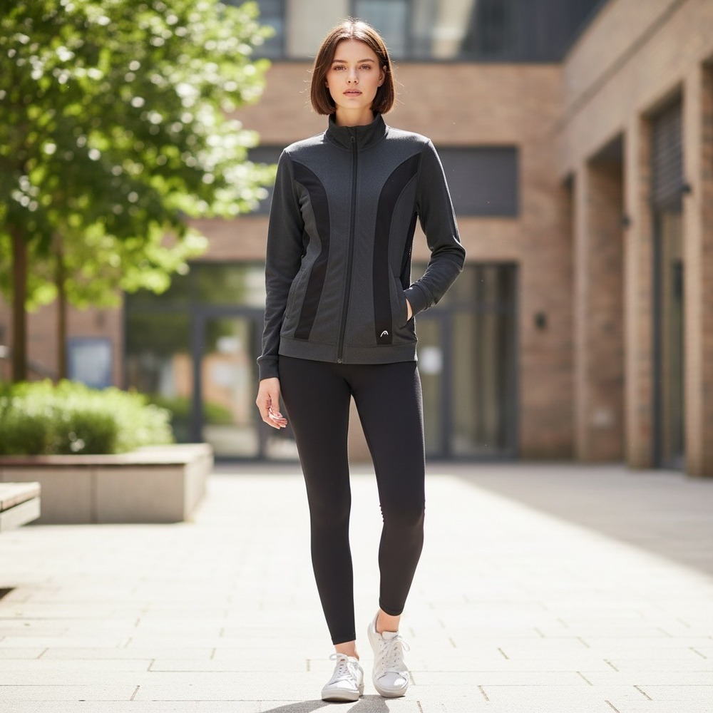 Head Women's Full Zip Athletic Jacket Gray Black Stretch Running Gym Active SZ L